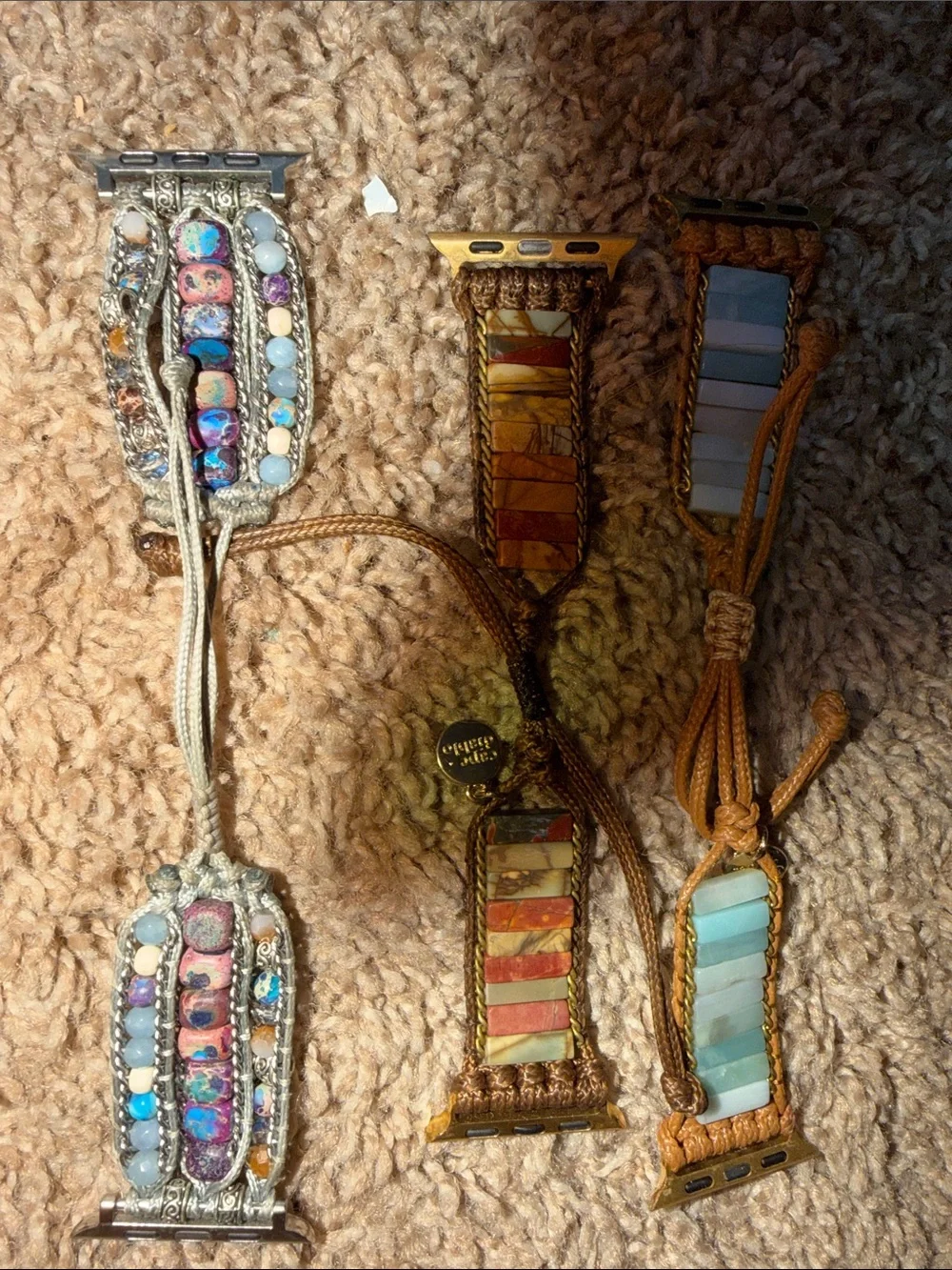 Handcrafted Beaded Leather Wrap Watch Bands - APPLE WATCH BANDS REAL STONES